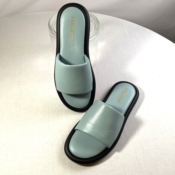 Italeau Shoes - New Italeau Giorgia Slides Size 11 Teal Cushioned Leather Made in Italy